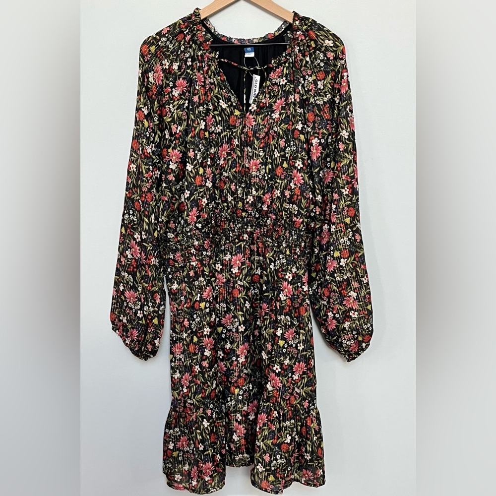 Old Navy‎ NWT Long Sleeve Chiffon Waist Defined Shine Floral Dress Size XXL Tall